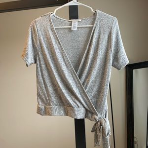 Heathered Gray Wrap Top